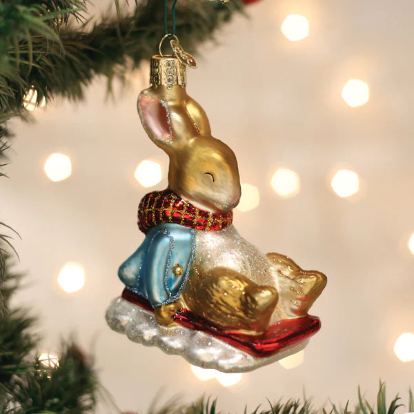 Peter Rabbit on sled Christmas ornament