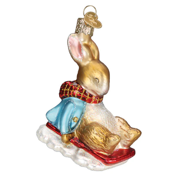 Peter Rabbit on sled Christmas ornament