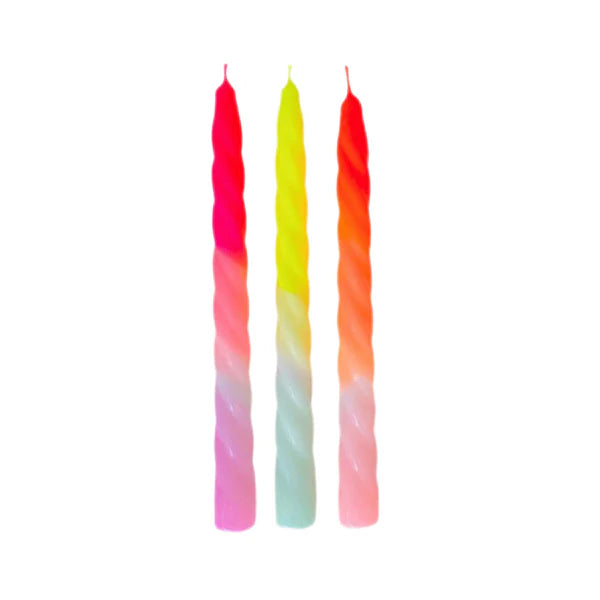Dip Dye Twisted candles shades of fruit salad (set of 3)