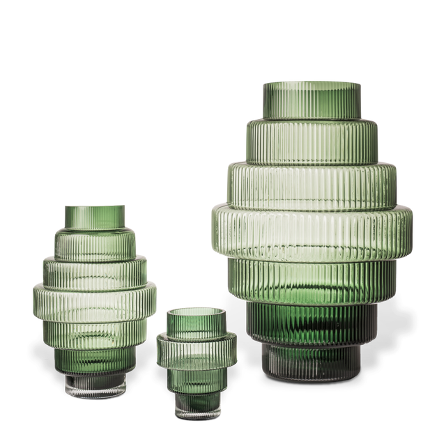 green mouth blown steps vases