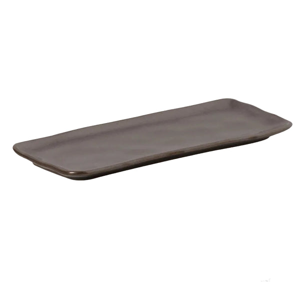 Rectangular brown ceramic tray on a white background 