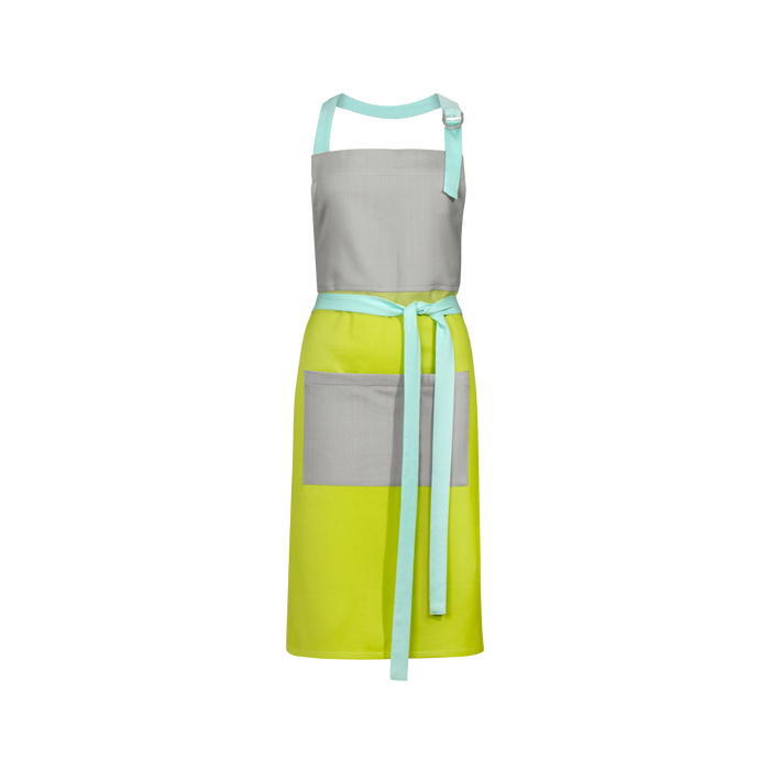 cotton kitchen apron in grey yellow and light blue colors