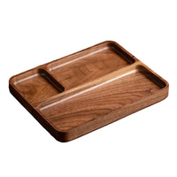 Wooden tray on a wooden surface