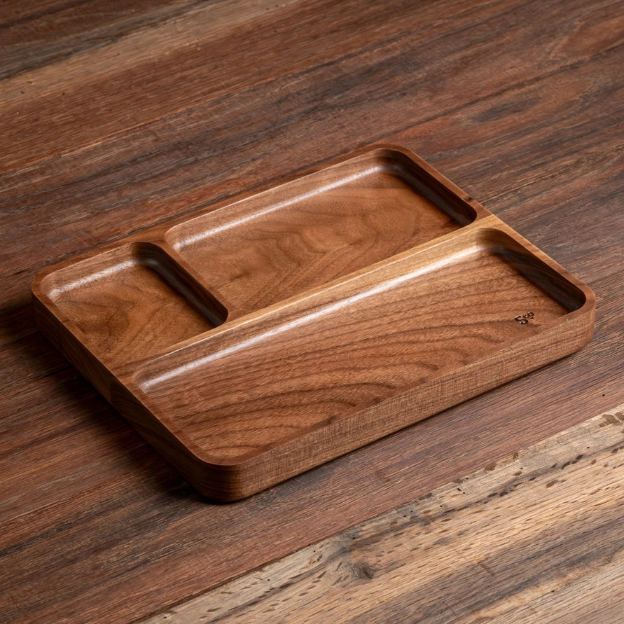3 compartment wooden tray