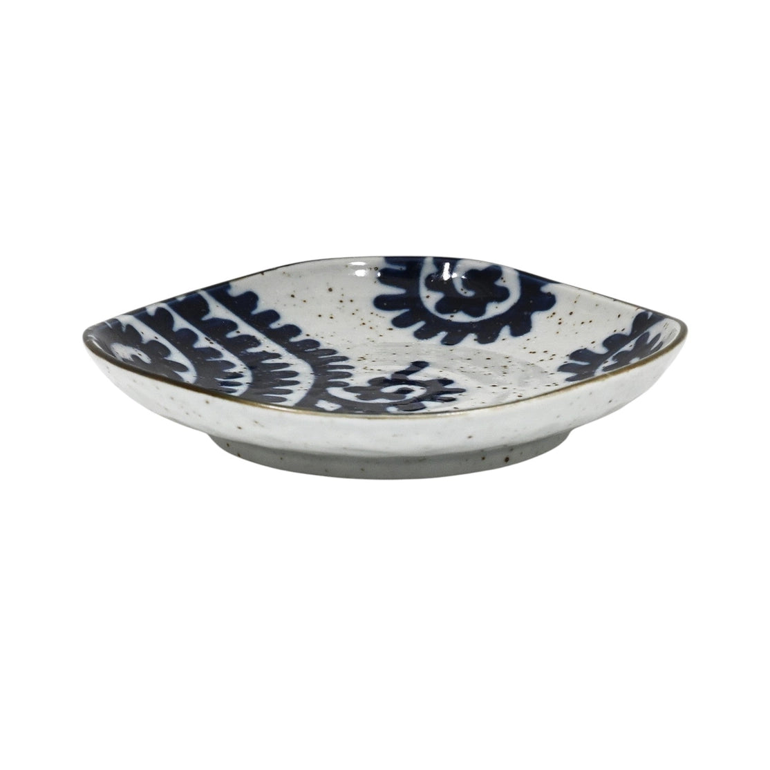 Ceramic plate with blue floral pattern on a white background