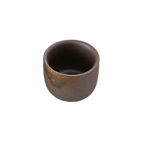 Brown ceramic cup on a white background