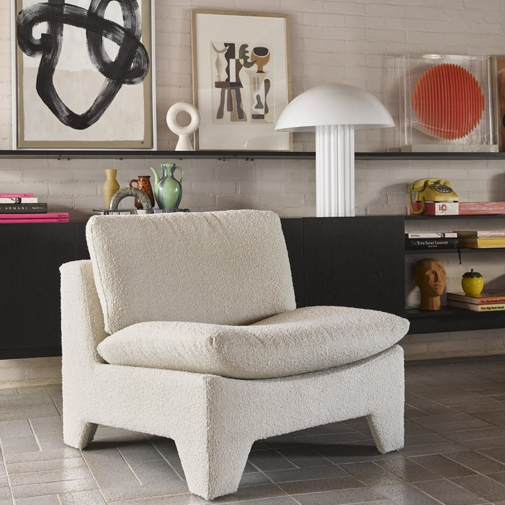 HKliving USA MZM4898 Retro lounge fauteuil chair off white bouclé