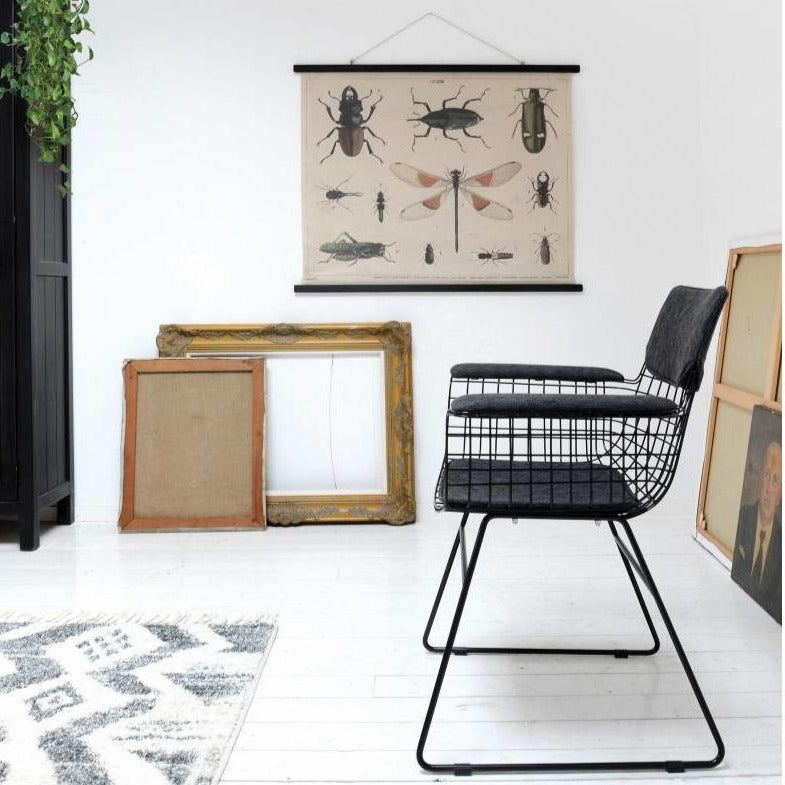 FUR0020 hk living metal wire chair with armrest and comfort kit in black