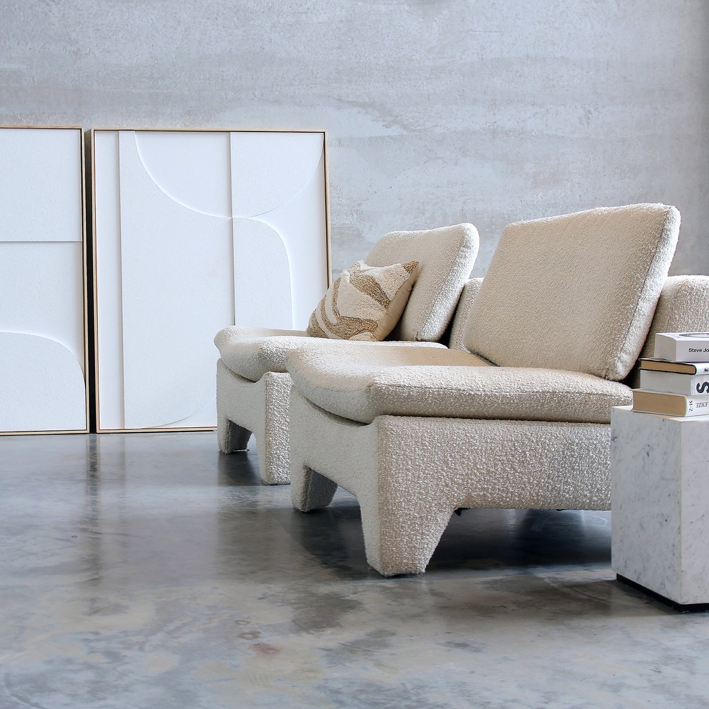 HKliving USA MZM4898 Retro lounge fauteuil chair off white bouclé