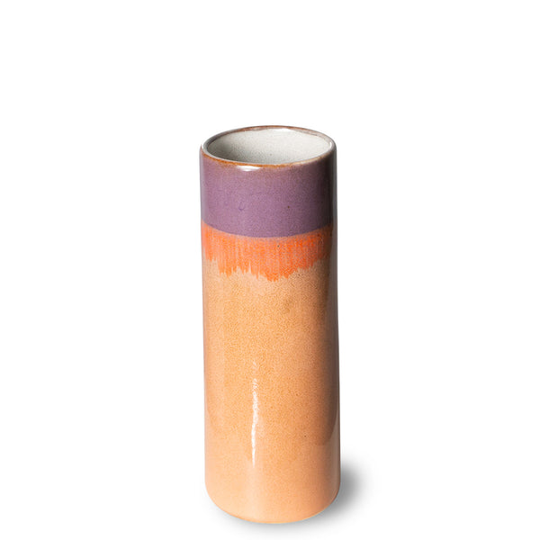 lavender, orange and peach retro style stoneware tall flower vase