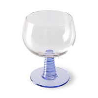 retro style wine glass with a blue colored low stem