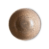 stoneware bowl in taupe color with dark speckles