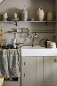 vintage style kitchen with gradient ceramics in various colors