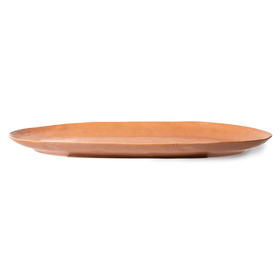brown oval shape serving platter