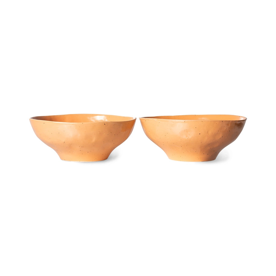 two porcelain organic shaped orange bowls