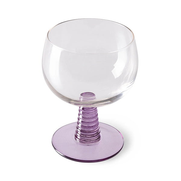 purple colored low stem wineglass