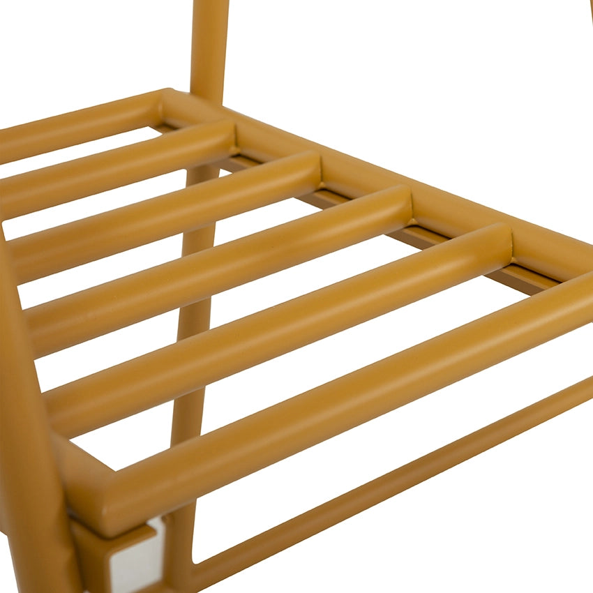 detail of ginger orange metal open wardrobe rack