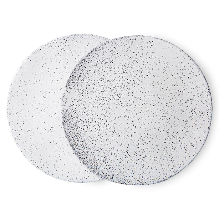 set of two large dinner plates with speckled finish