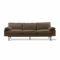 retro style sofa made from a blend of cotton and linen fabric in a brown color hue