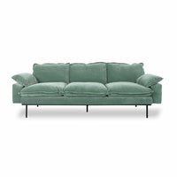 retro style sofa with detachable cushions in royal velvet mint green
