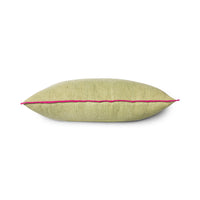 green linen lumbar pillow with pink cotton trim