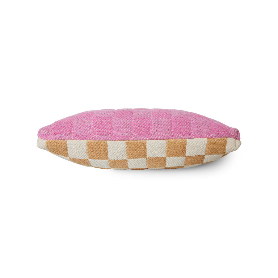 checkered pillow with pink back side