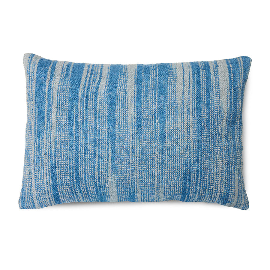 cotton and linen woven double sided pillow in blue and brown hues