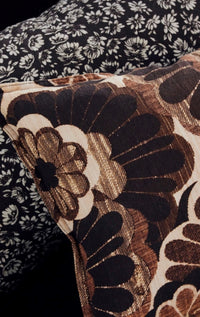 vintage inspired lumbar pillow with brown flowers