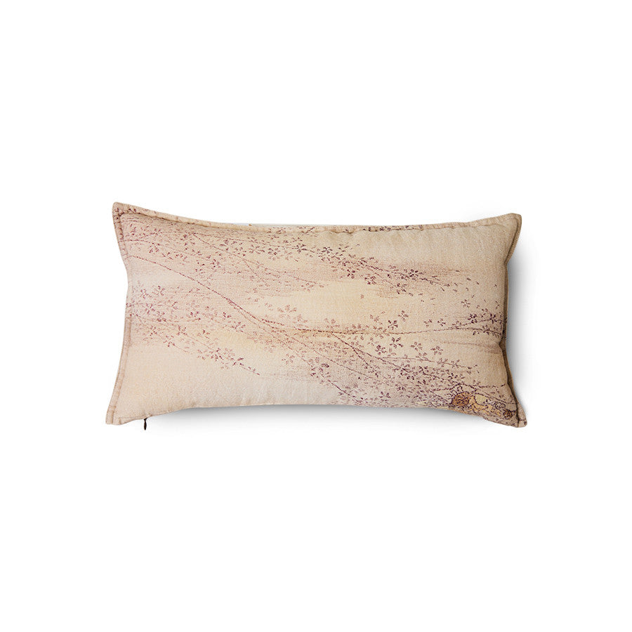 soft creamy pink lumbar pillow with blossom print