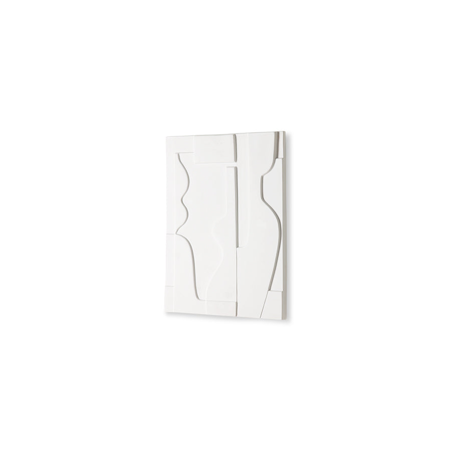 flat white art panel with sculptural relief