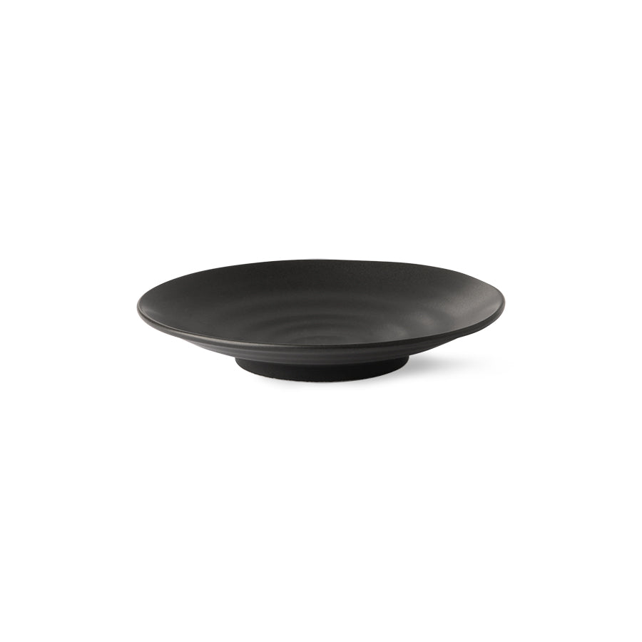 black dessert plate with flat finish