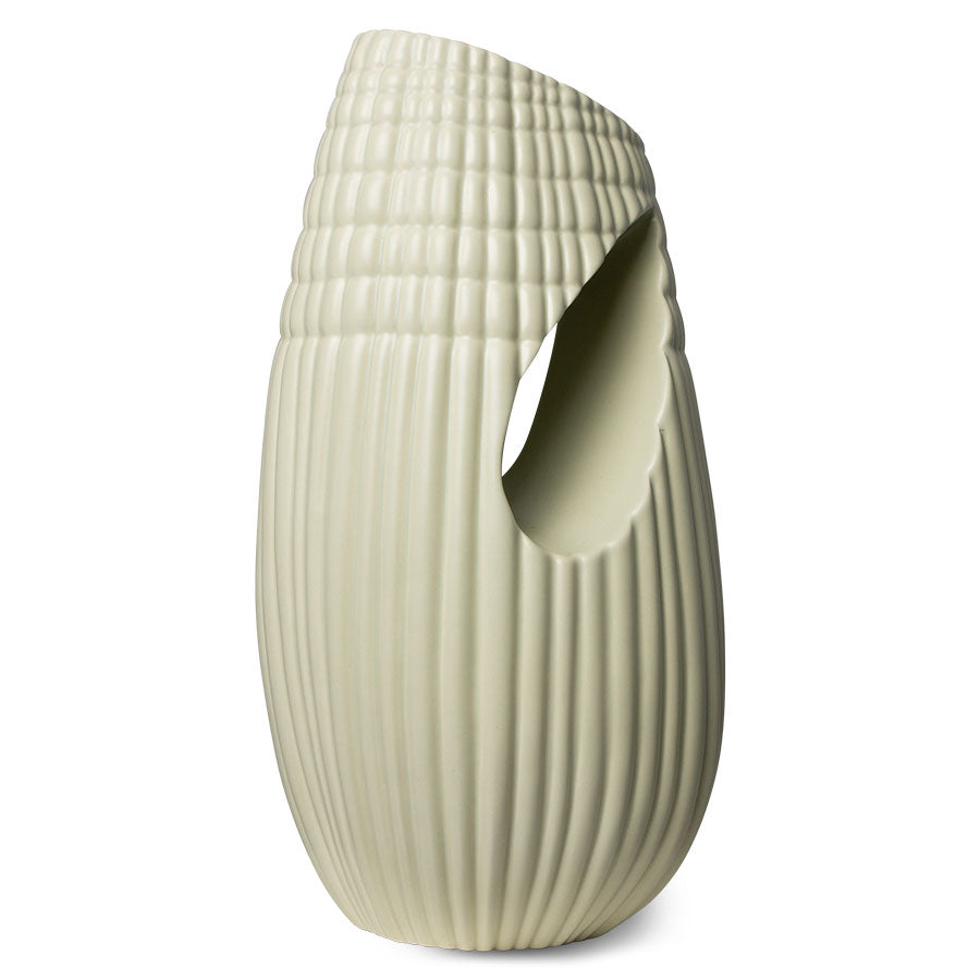 organic shaped ribbed green vase sculpture