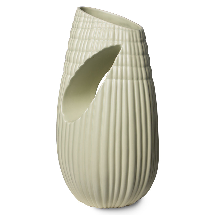 organic shaped ribbed green vase sculpture