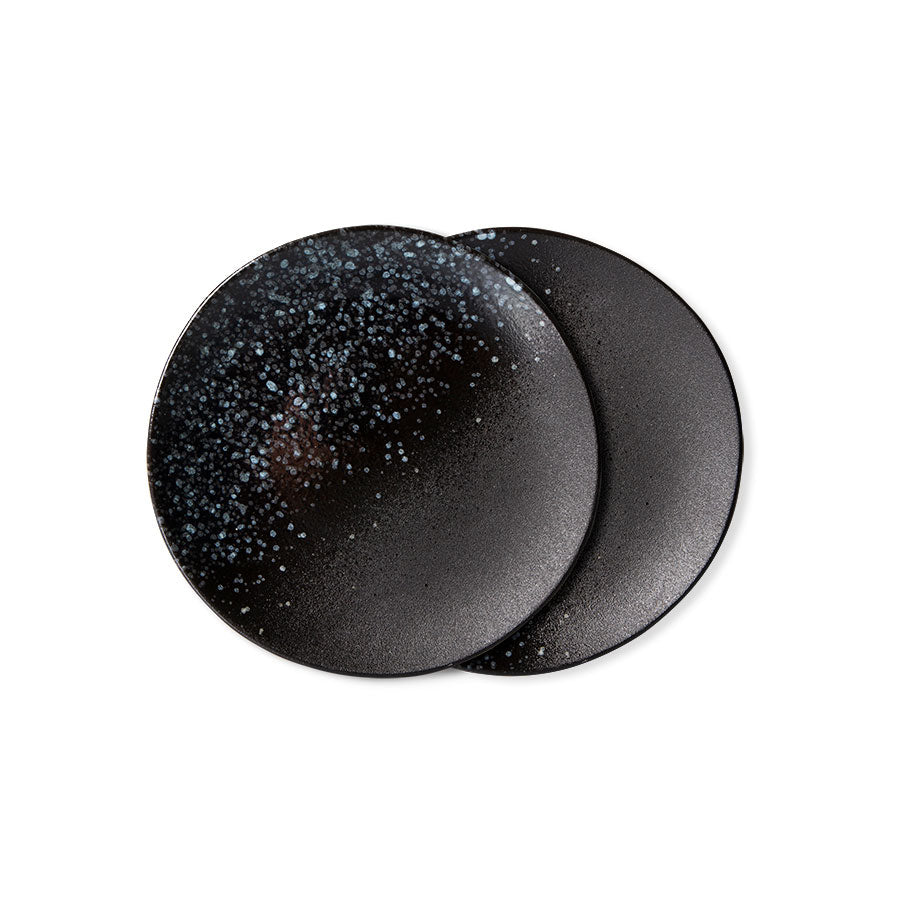 black stoneware appetizer or dessert plate with star pattern