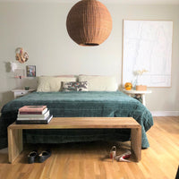 king size bed with teak wood bench as bedbench