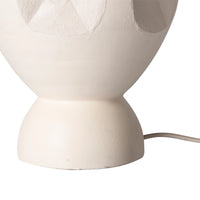 detail of sand colored stoneware boho table lamp base