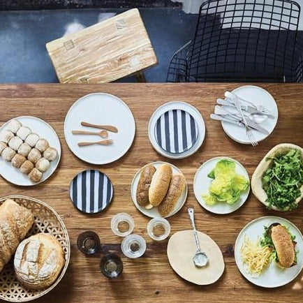table setting with white modern farmhouse style plates