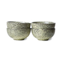 set of 4 stoneware bowls green speckled with different finishes