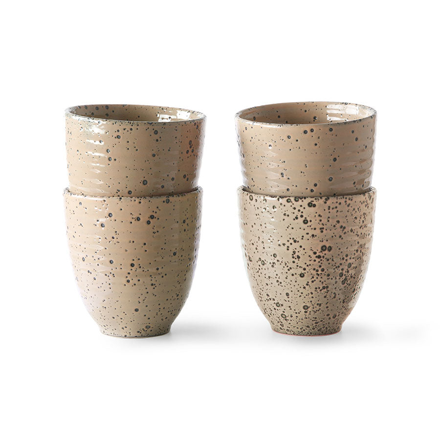 set of 4 stoneware mugs in a taupe color