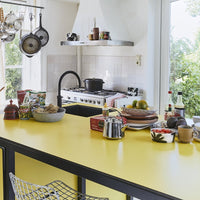 contemporary kitchen with palm tree ceramics