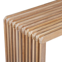 corner of teak wood slatted bench
