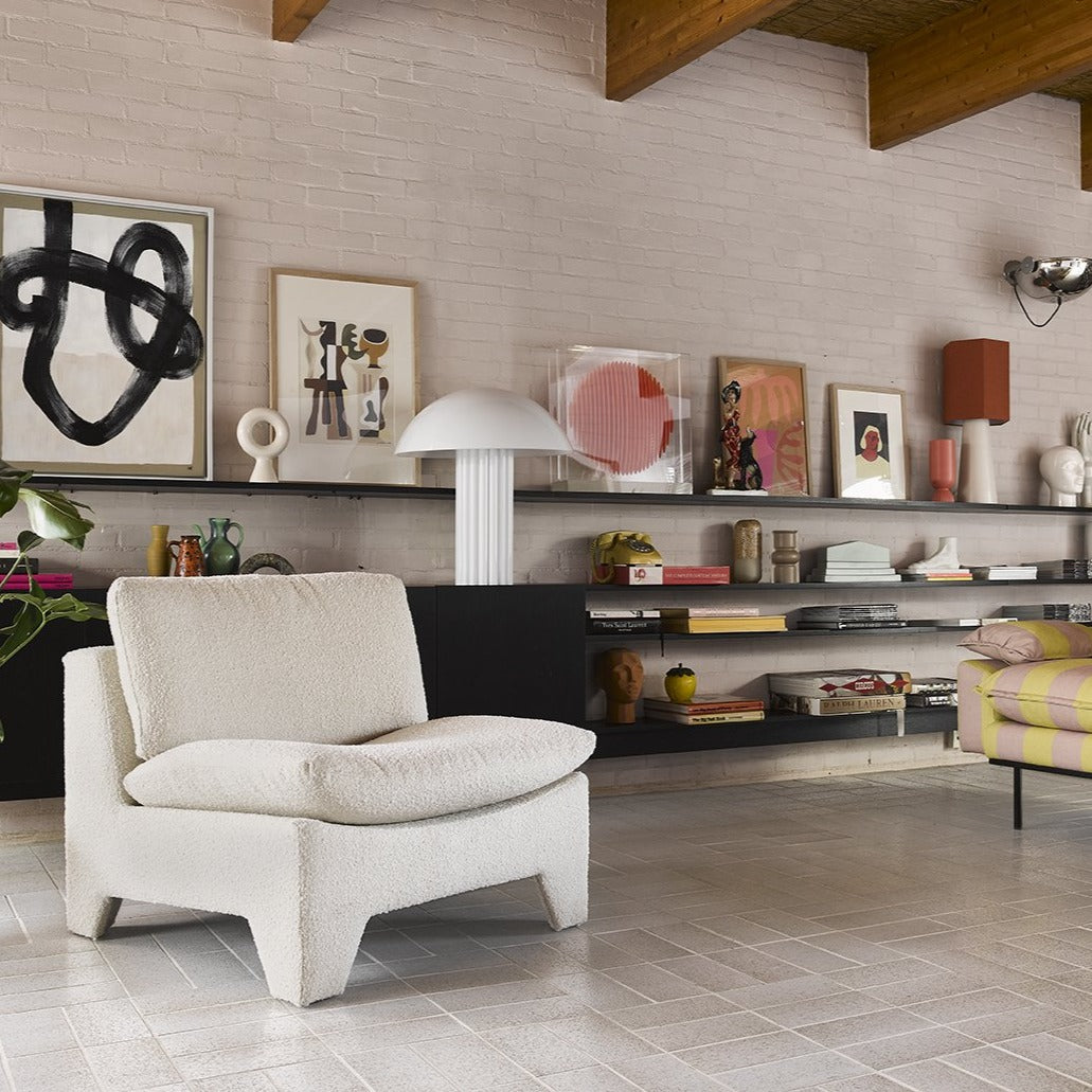 retro style interior with table lamps in various colors