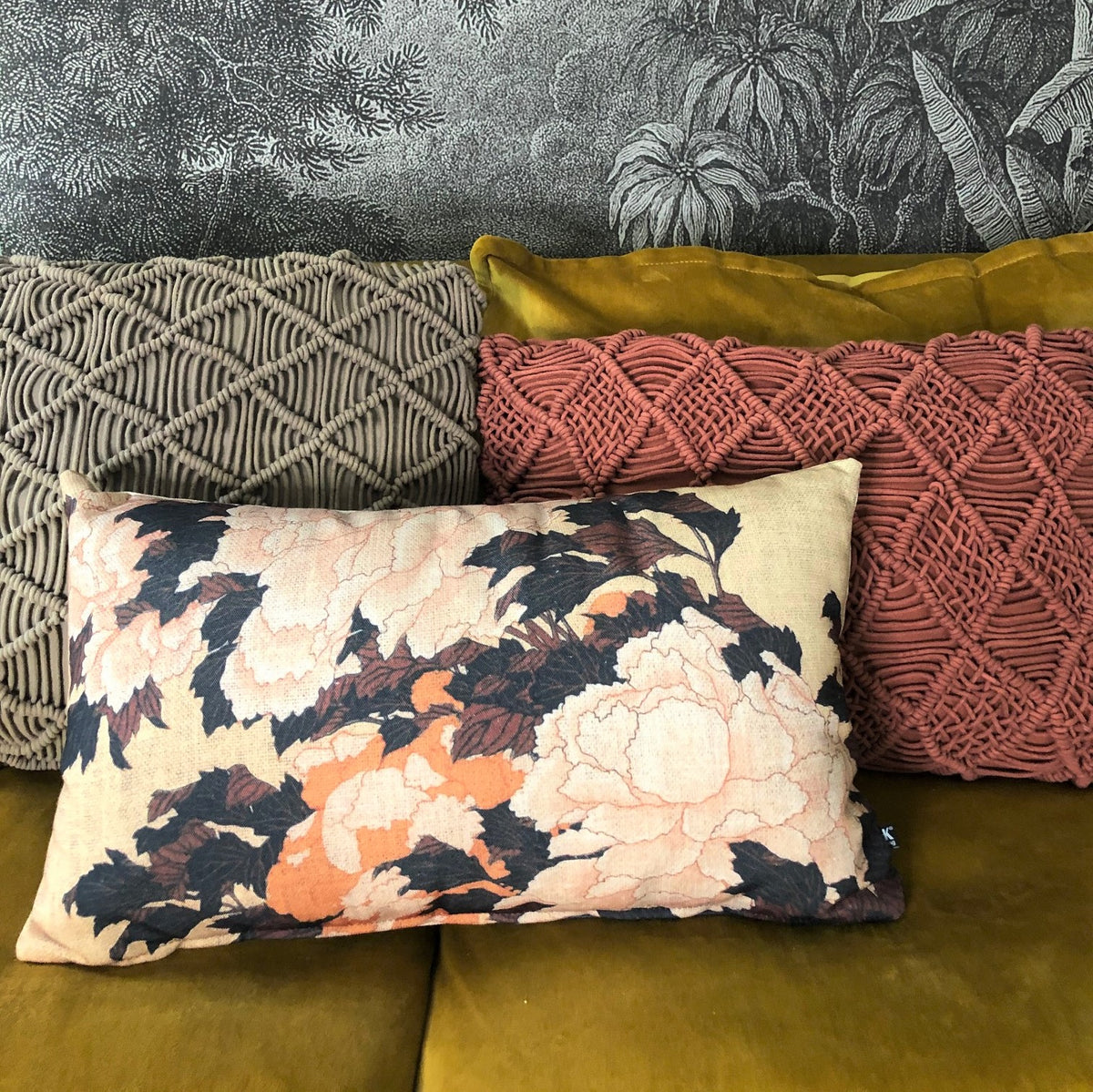 mix of textured and printed pillow