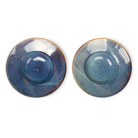 different finishes of the blue ceramic plates from Home Chef Collection