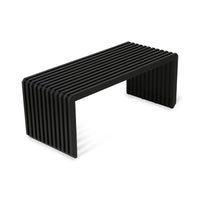 mid century modern black wooden slatted bench
