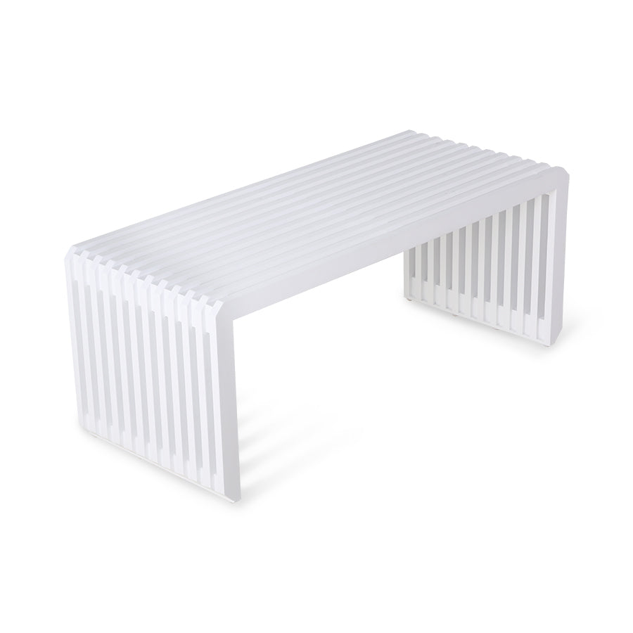 HK Living USA MZM4985 white wooden slatted bench contemporary