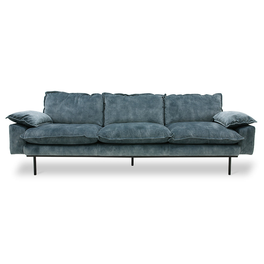 retro design sofa made from velvet petrol blue  fabric