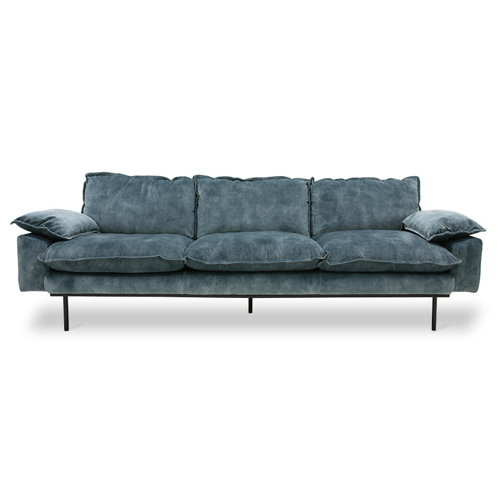 retro design sofa made from velvet petrol blue  fabric